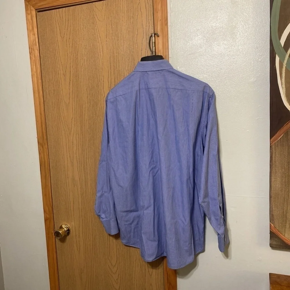 Tommy Hilfiger Size 17 34-35 Blue & White w/Stripes Long Sleeve Dress Shirt